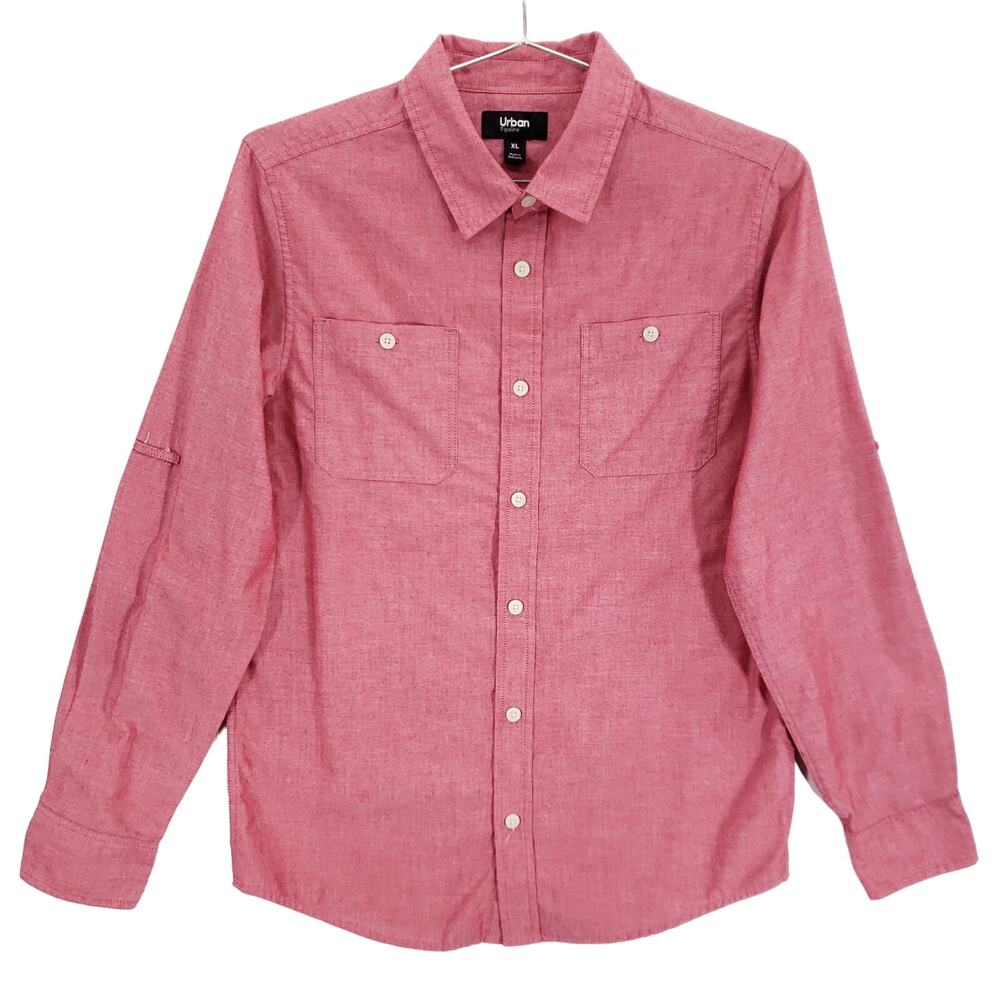 Urban Pipeline Shirt Boys Extra Large Red Long Sleeve Casual Poplin Button Up